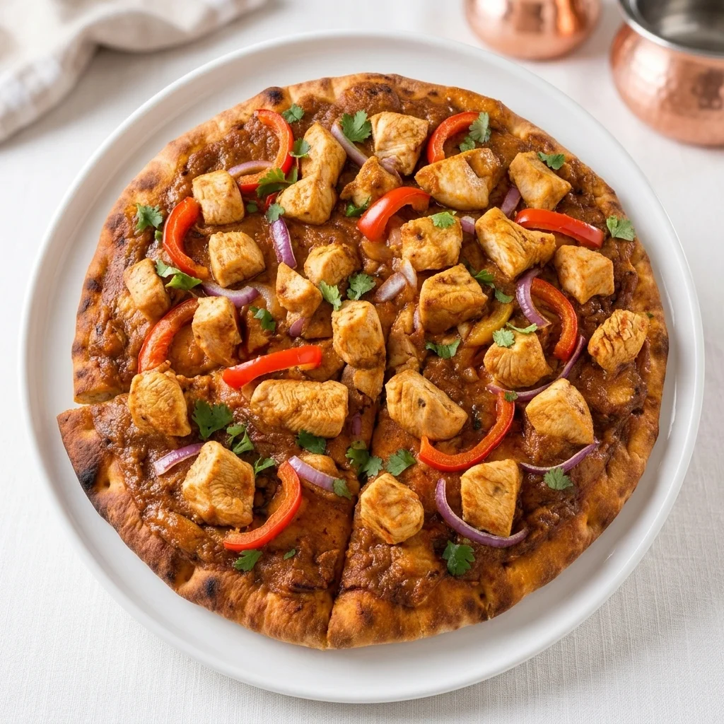 Butter Chicken Pizza — signature fusion pizza at Flamora Pizza in Red Deer, AB